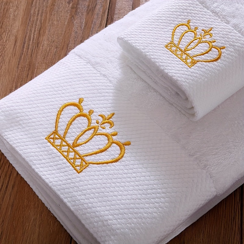 Cotton Hand and Bath Towel Set with Embroidery for Hotels and Salons Absorbent Luxurious Bathroom Accessories