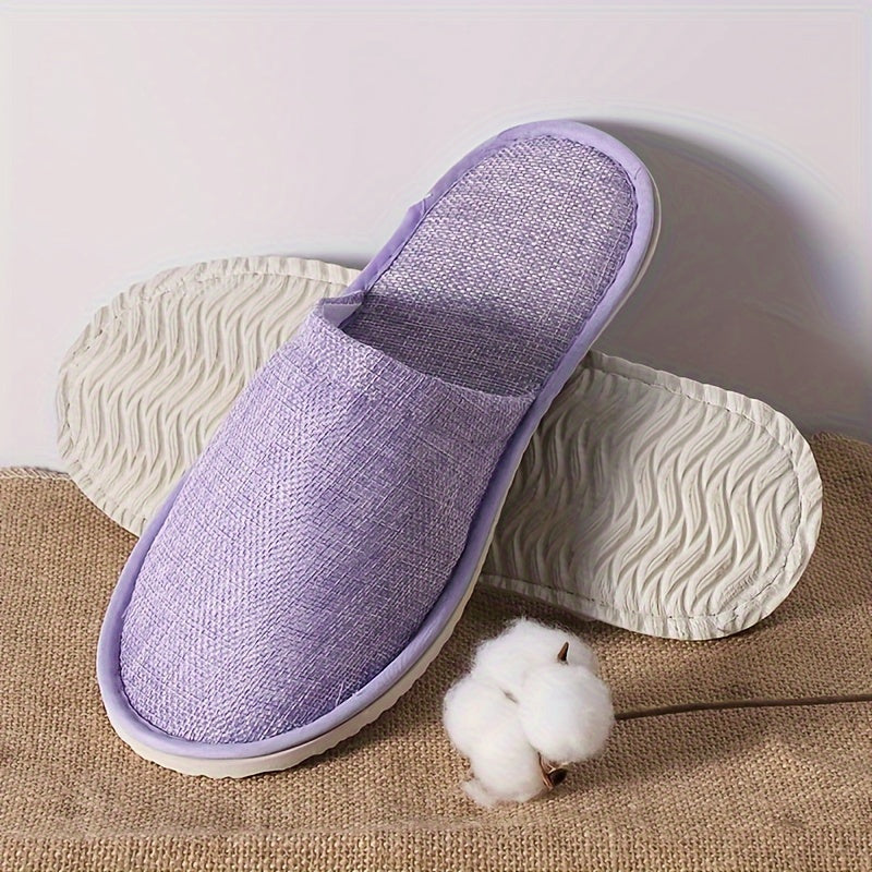 Unisex Casual Solid Color Slip-On Slippers 6 Pairs All-Season Fabric