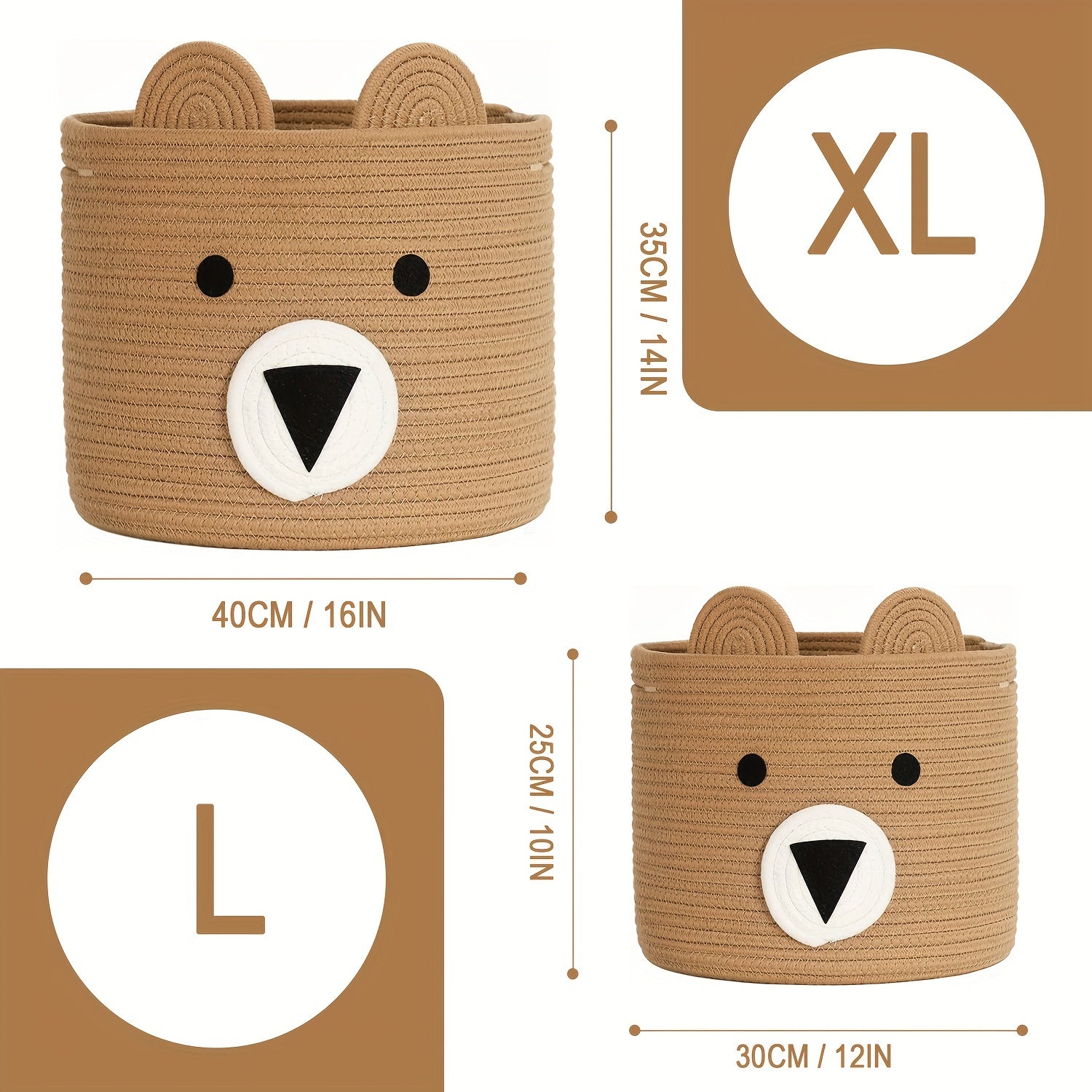 Mustahkam Katta Ayig' Yuzli To'qilgan O'yinchoq Savati Neytral Jigarrang - Bolalar xonasi va Yashash xonasida kiyim va o'yinchoqlarni saqlash uchun mukammal