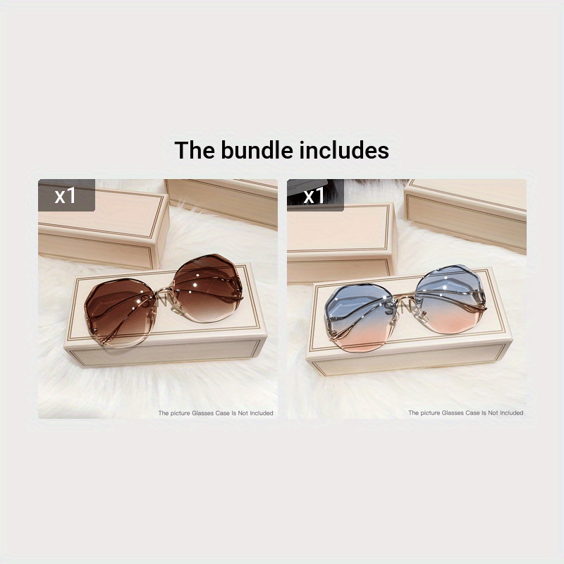 Haydash uchun katta o'lchamdagi gradient metall quyosh ko'zoynaklari, noaniq rimless dizayni bilan