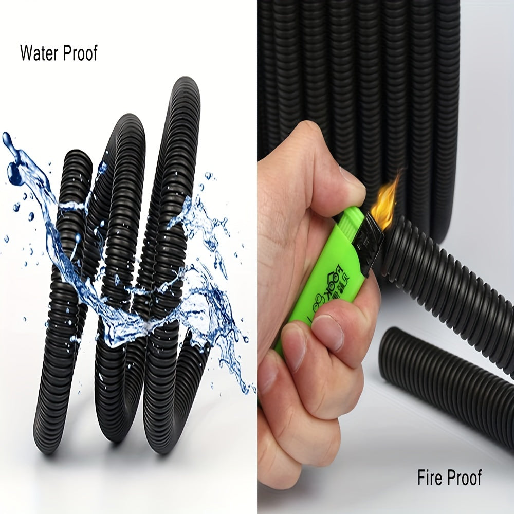 2 Pieces 3m Black Corrugated Non-Split Conduit for Automotive and Indoor Wiring