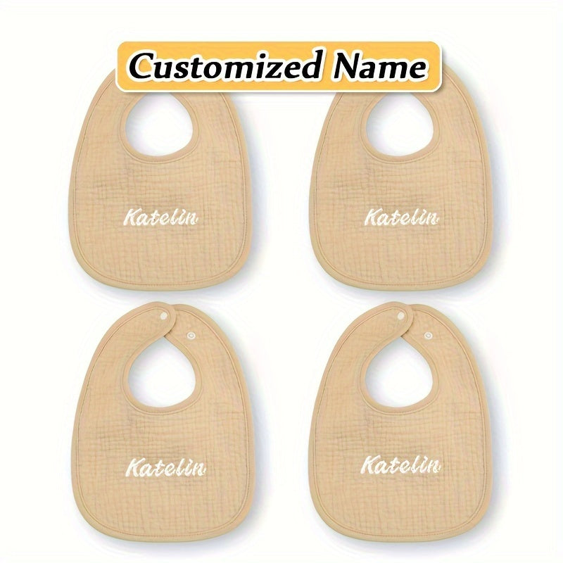 Set of Four Personalized Baby Bibs Soft Breathable Absorbent Adjustable Snap