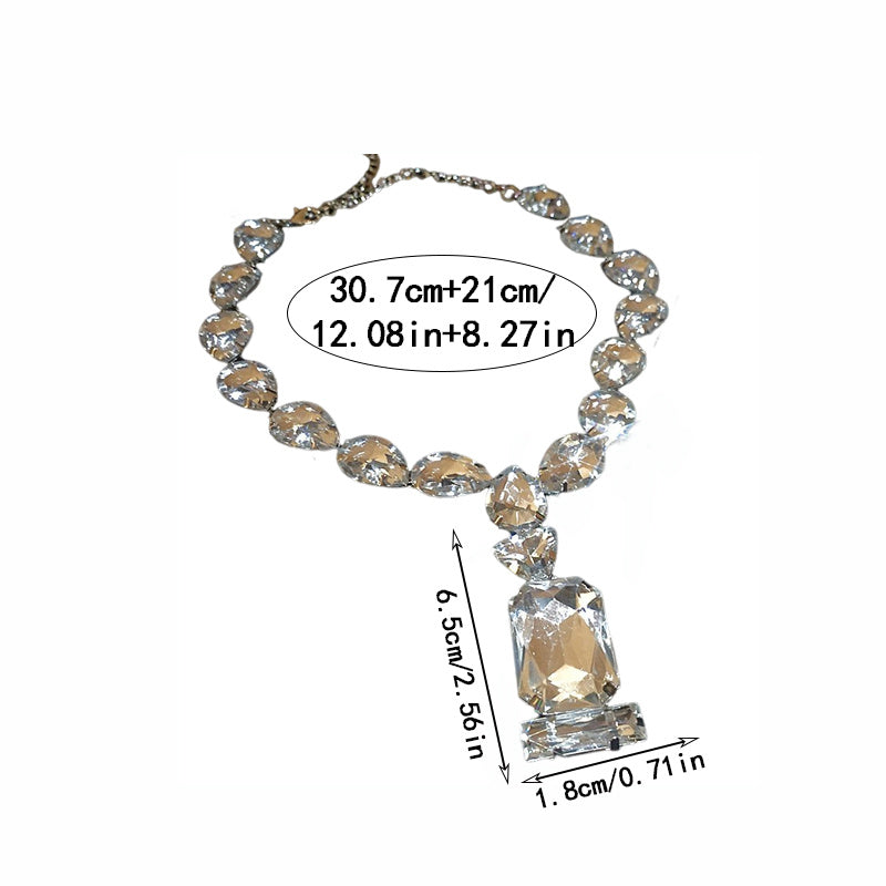 Collar de colgante con cristales de strass, estilo japonés y coreano, cristales rectangulares y en forma de lágrima para fiestas y festivales