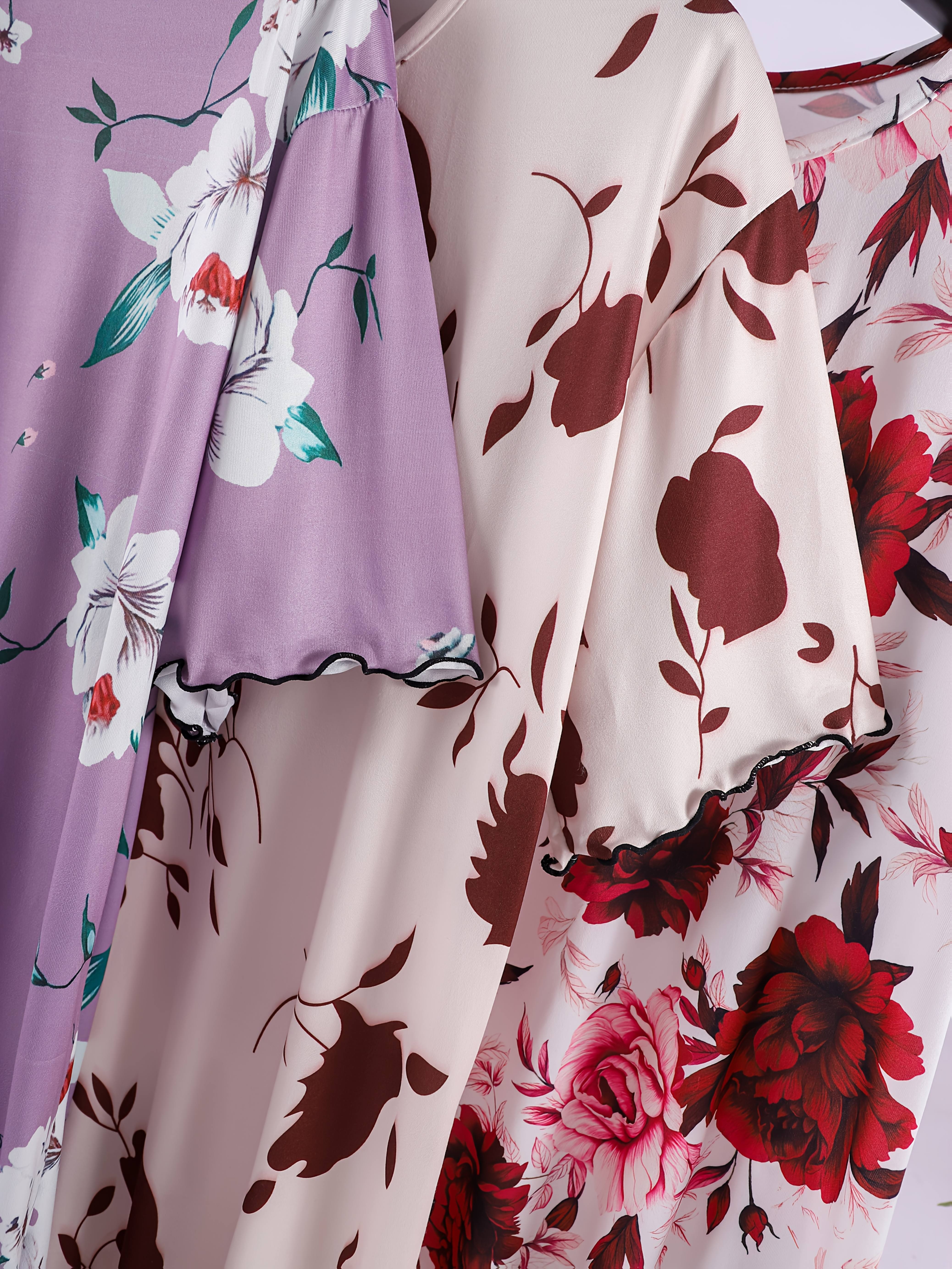 Women's Large Floral Sleep Dress 3 Pack Short Sleeve Lounge Nightwear