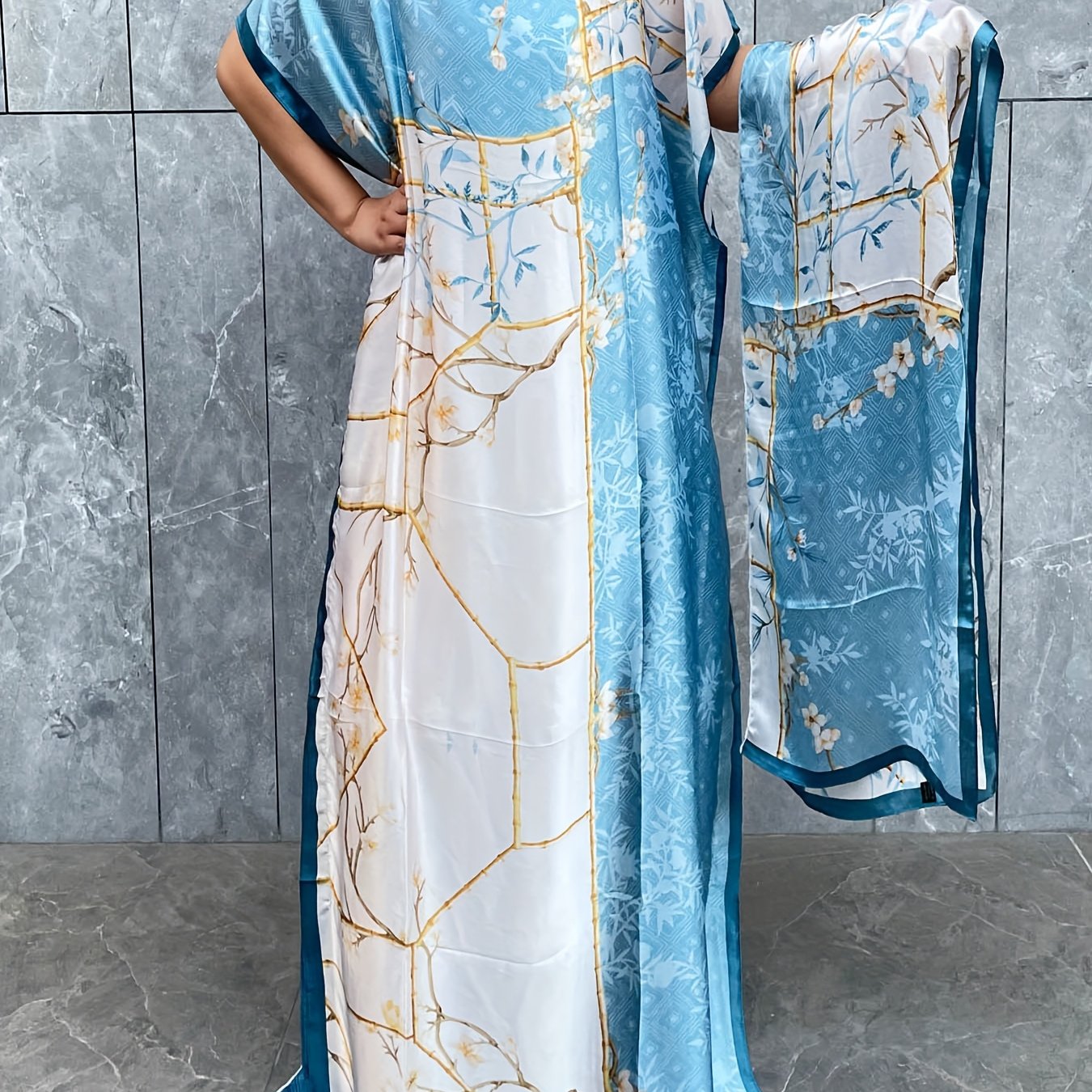 Women's Plus Size Floral Longline Dress Short Sleeve Crew Neck Summer