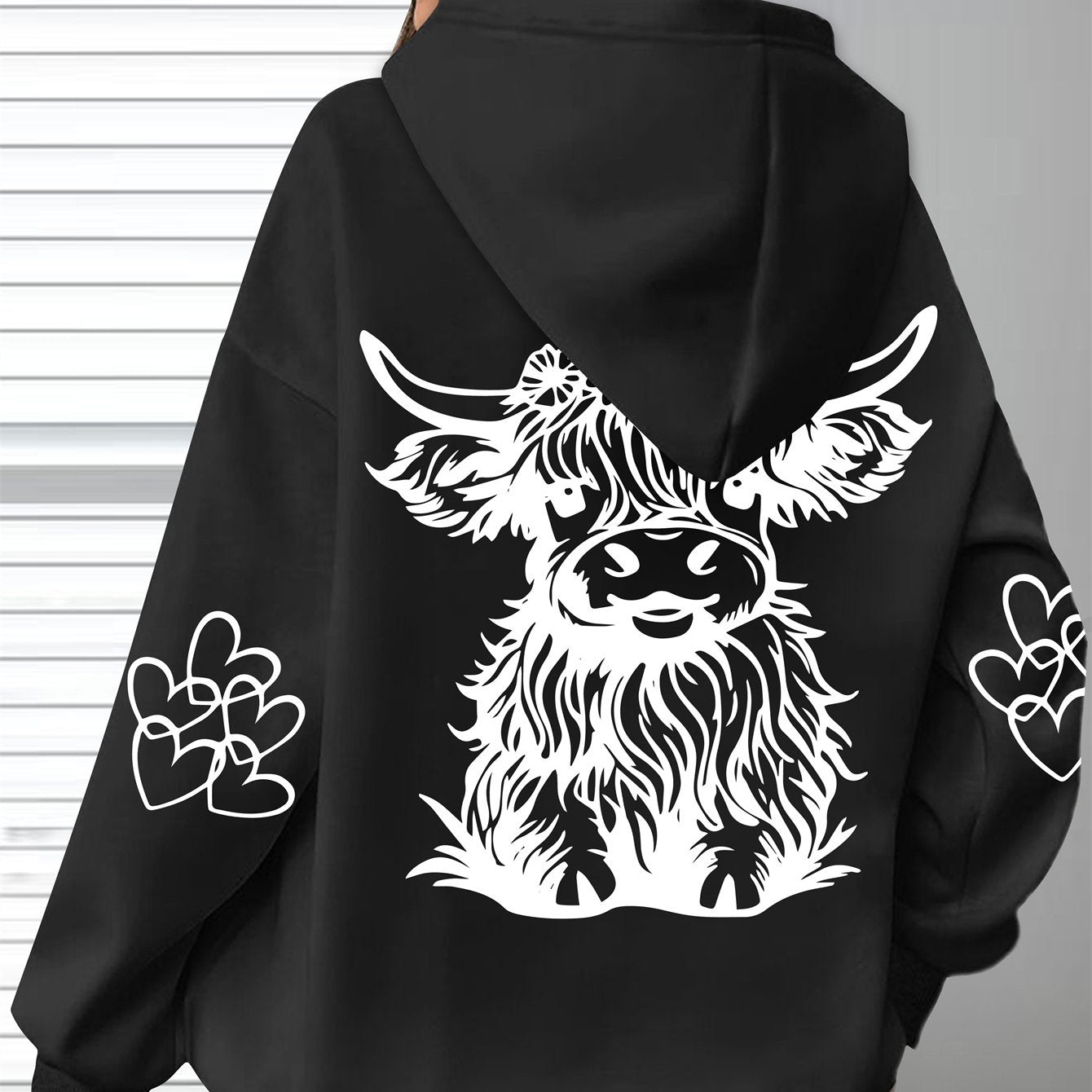 Women's Oversized Cozy Hoodie Brown Highland Cow Print Long Sleeve Pullover Casual