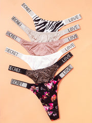 Women's Rhinestone Letter Thongs Low Waist Sports Lingerie Set 6 Pieces