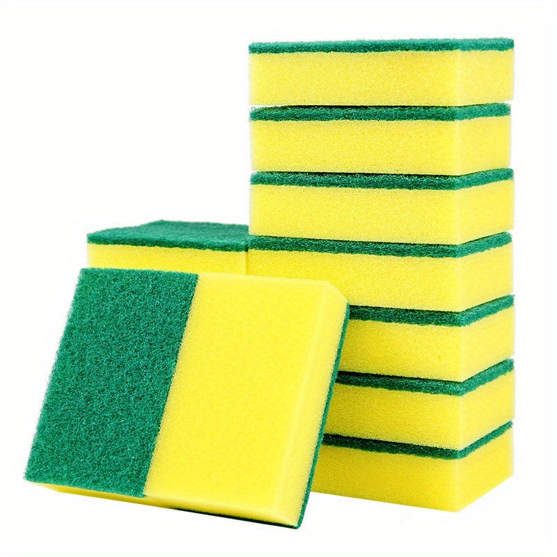 Esponjas de limpieza de doble cara y alta resistencia, color amarillo y verde, para cocina y baño