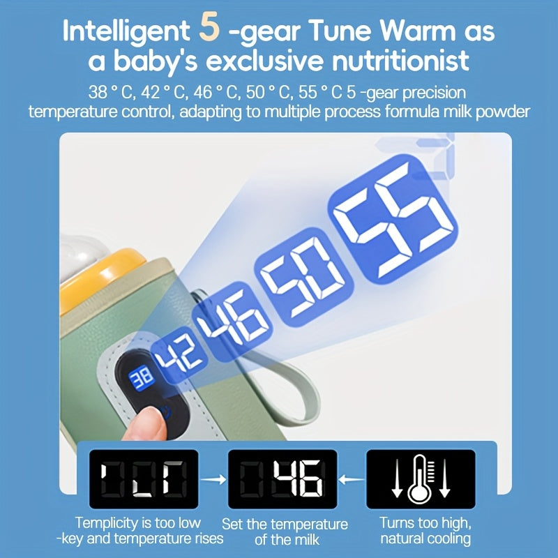Calienta biberones portátil con control de temperatura digital USB, calentamiento seguro para leche materna y fórmula