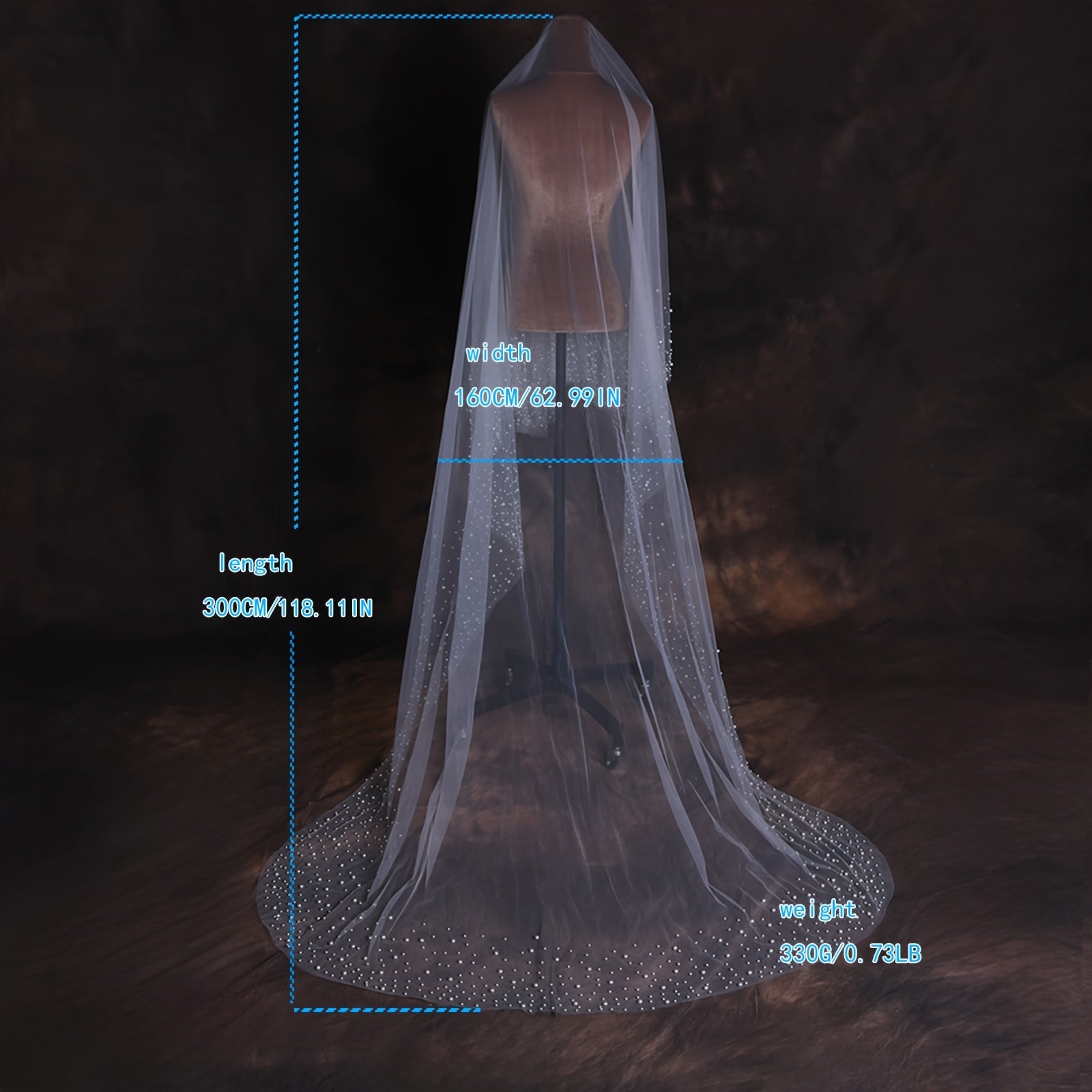 Elegant Bridal Veil with Pearls Nylon Cathedral Length Wedding Accessory