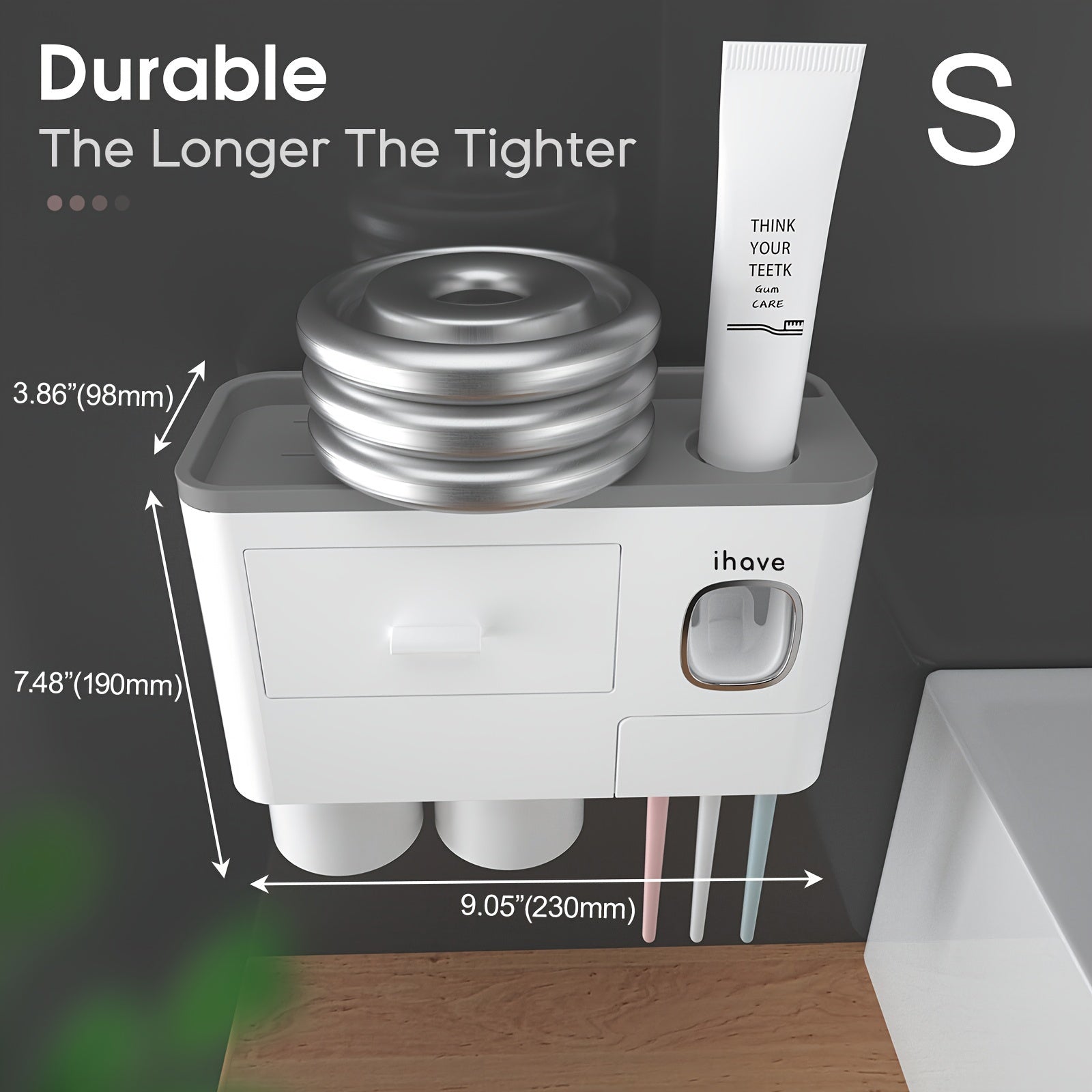 Kids Bathroom Toothbrush Holder with Toothpaste Dispenser Wall Mount White Plastic