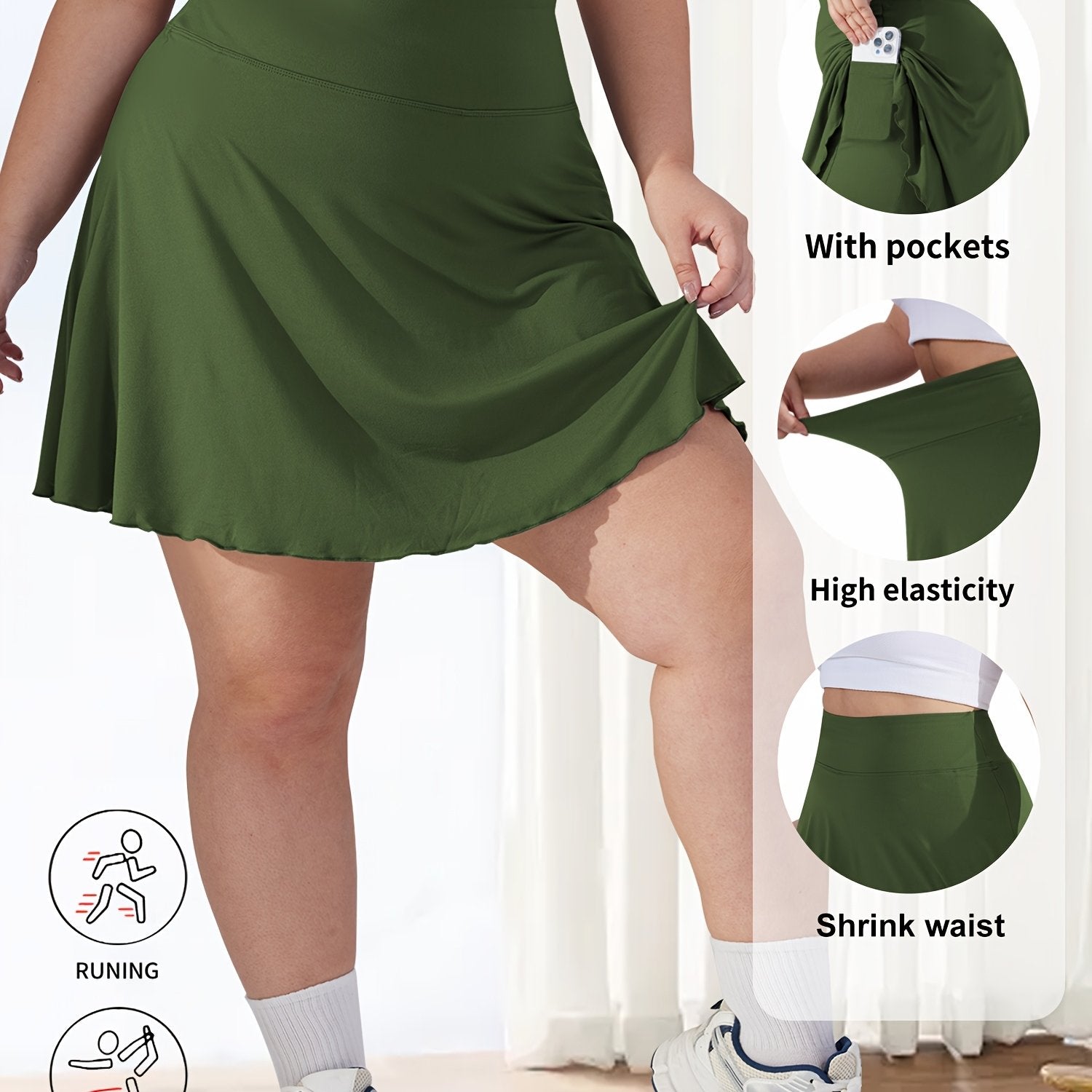 Plus Size Women's High-Waisted Flared Skirt Shorts with Pockets Breathable Summer