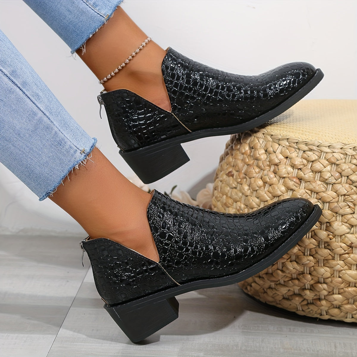 Women's Chunky Heel Ankle Boots Synthetic Back Zipper Non-Slip All-Season Dress