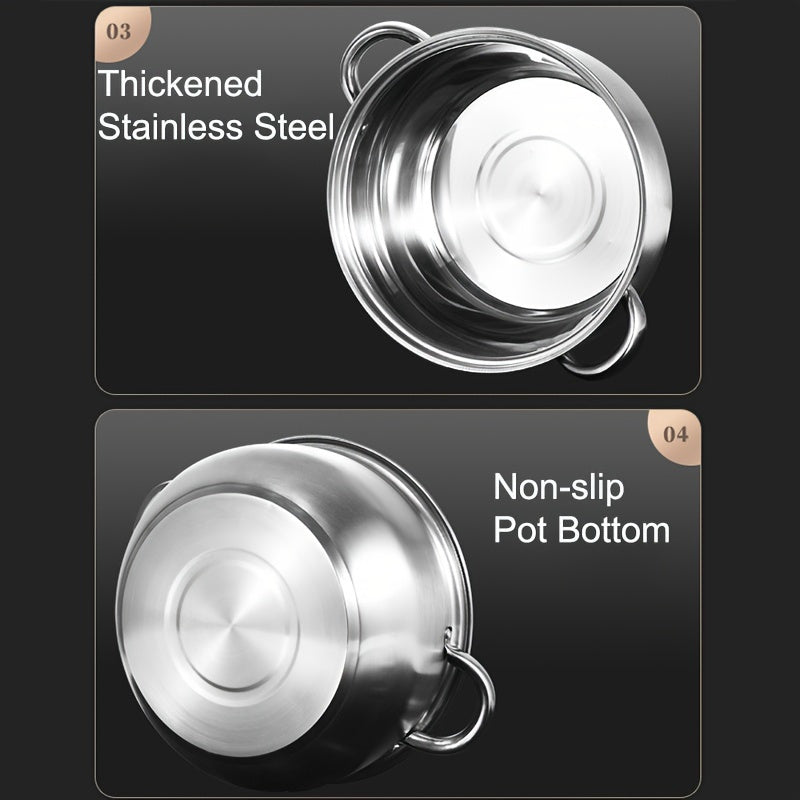 24cm Stainless Steel Steamer Pot Soup Pot Double Layer with Steaming Basket Compatible with Induction Gas Stoves