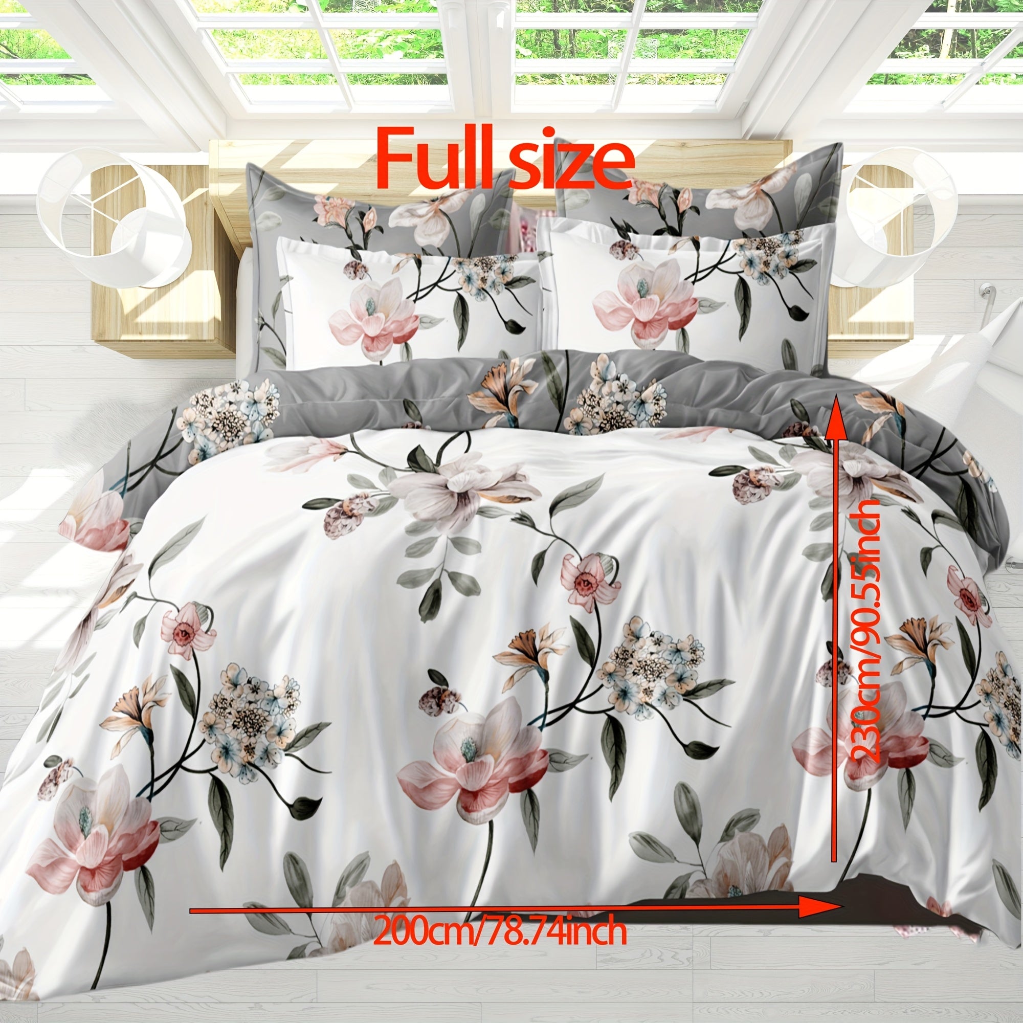 Two-Color Flower Pattern Bedding Set for Bedroom and Guest Room with Soft Polyester Fabric