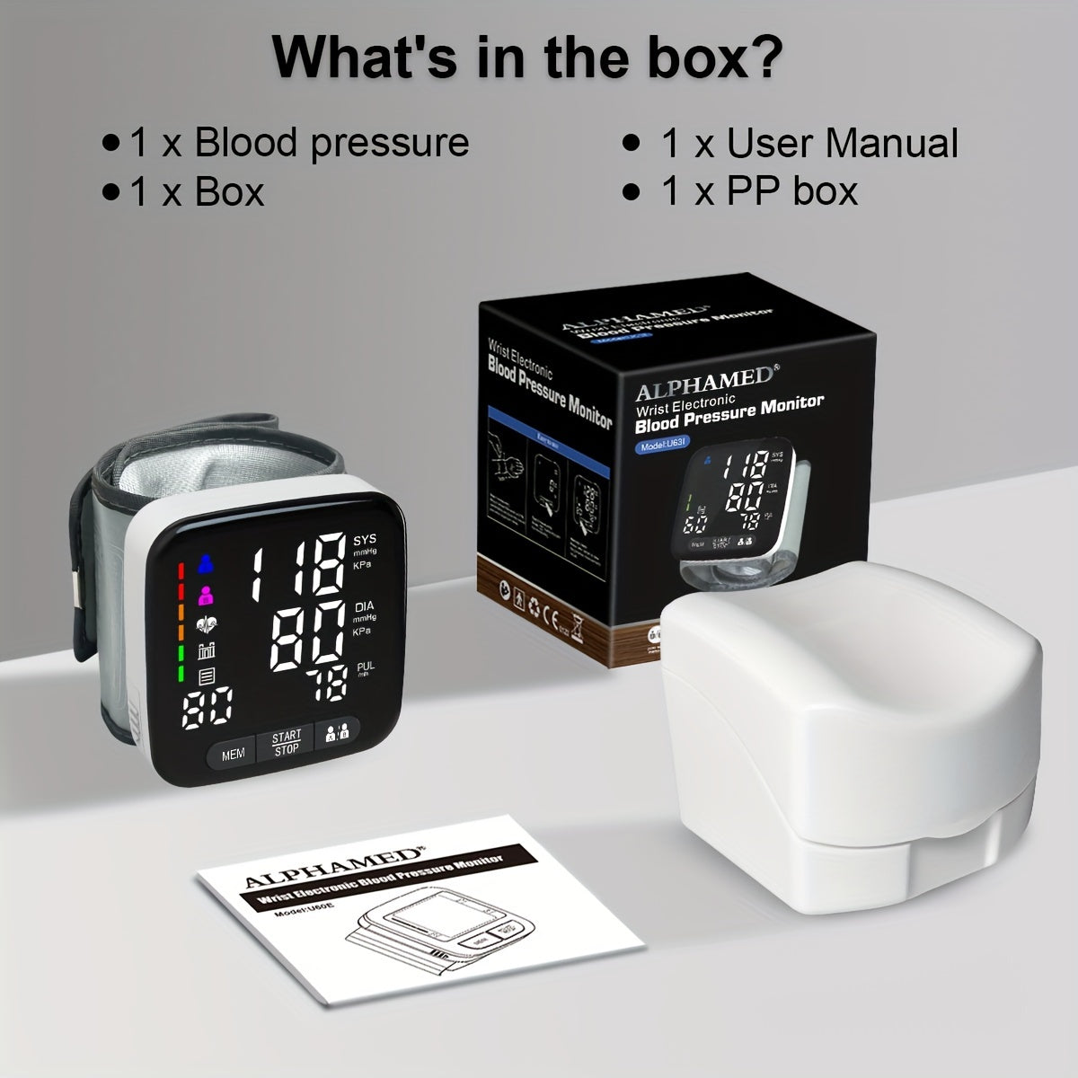 Adult Wrist Blood Pressure Monitor with Large Backlit Display and Arrhythmia Detection