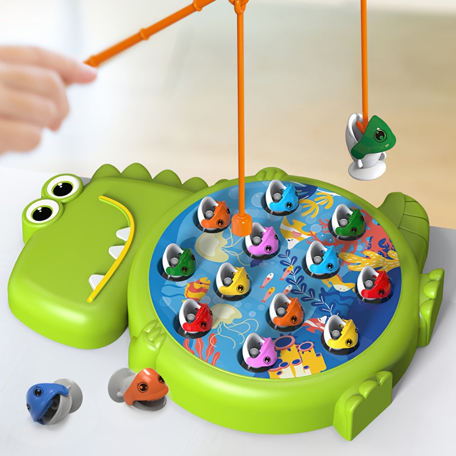 Juego de juguetes de pesca de dinosaurios para niños de 3+ con peces pequeños de plástico y caña magnética en verde y azul
