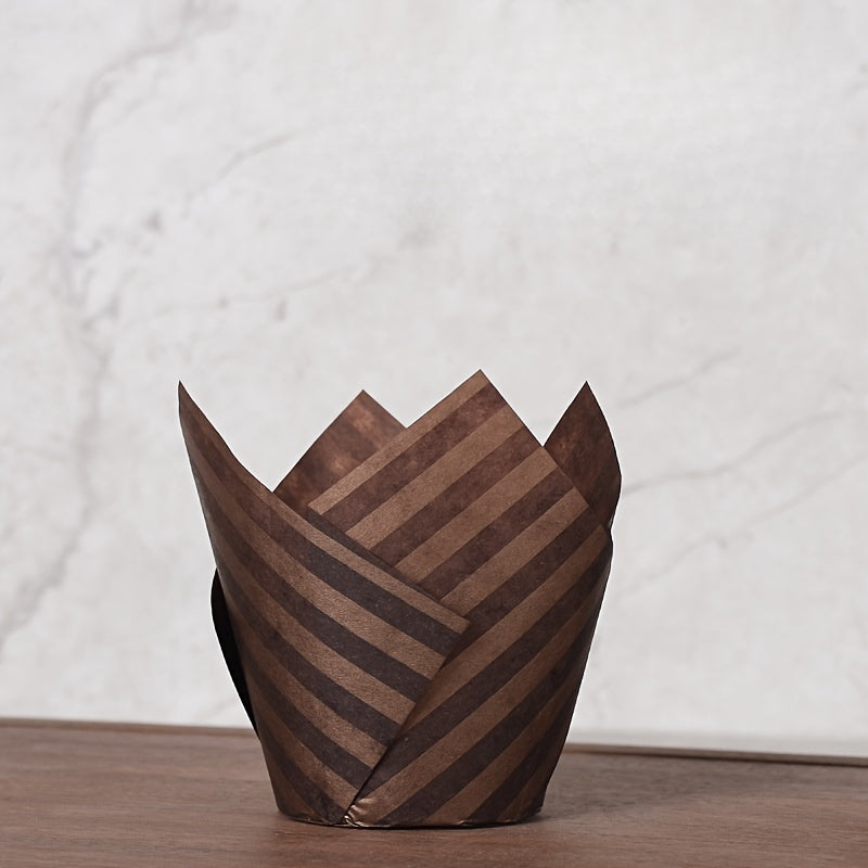 Set of 50 Disposable Tulip Muffin Cups with Cloud Stripes Newspaper Pattern, Greaseproof Paper Liners