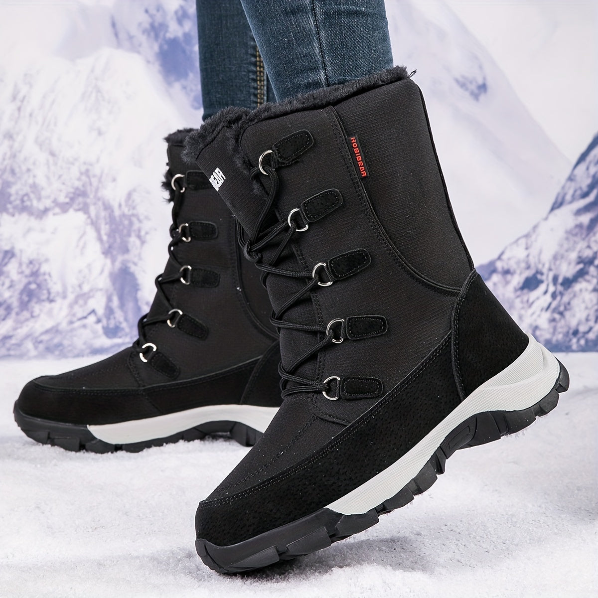 Women's Faux Fur-Lined Platform Snow Boots Casual Lace Up Warm Winter