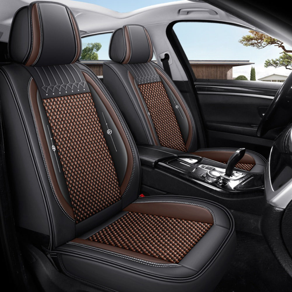 Universal Car Seat Cover Full Enclosure PU Leather Ice Silky Fiber All-Season