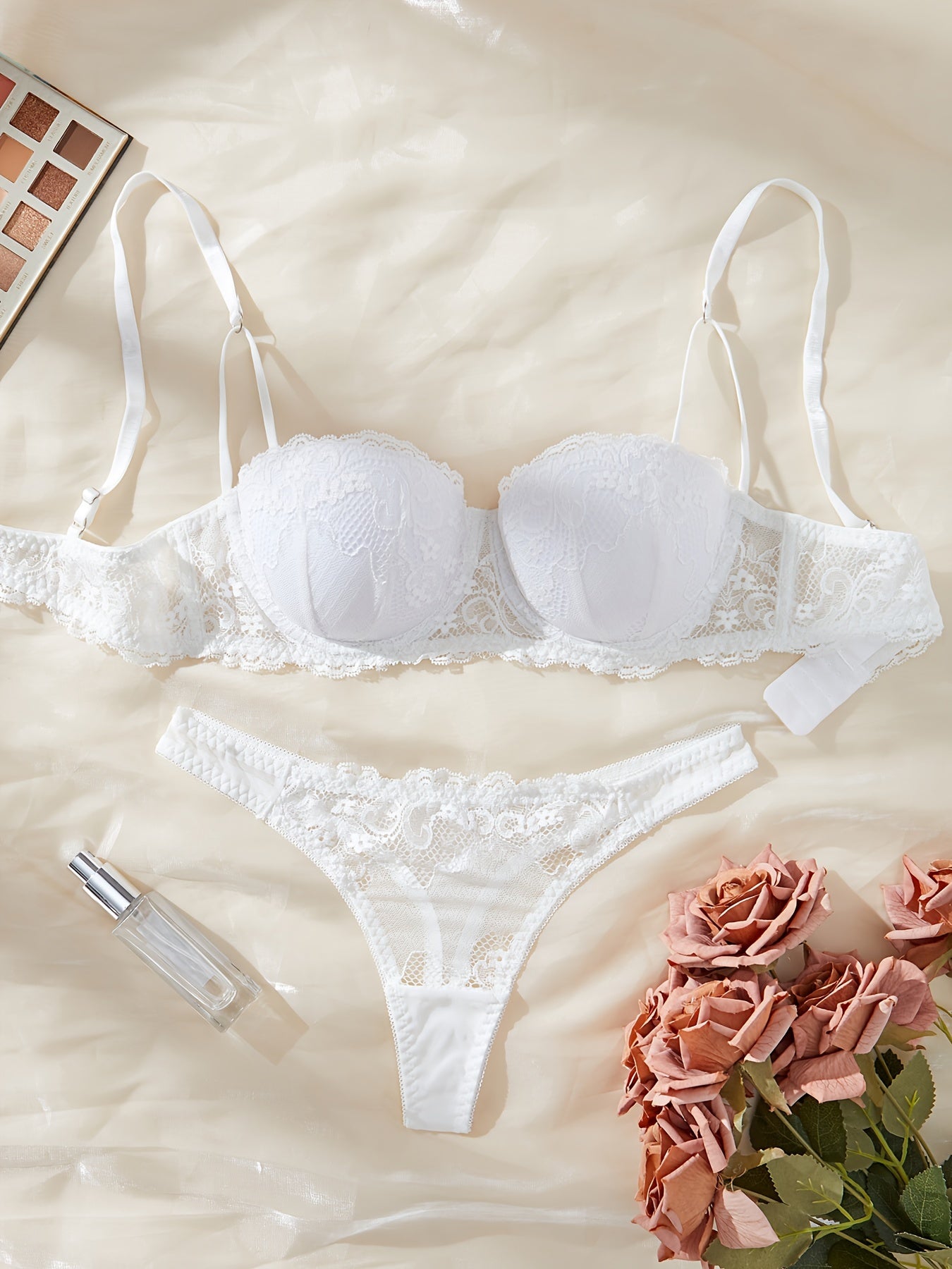 Women's Floral Lace Underwire Cami Bra and Panties Set Elegant Lingerie