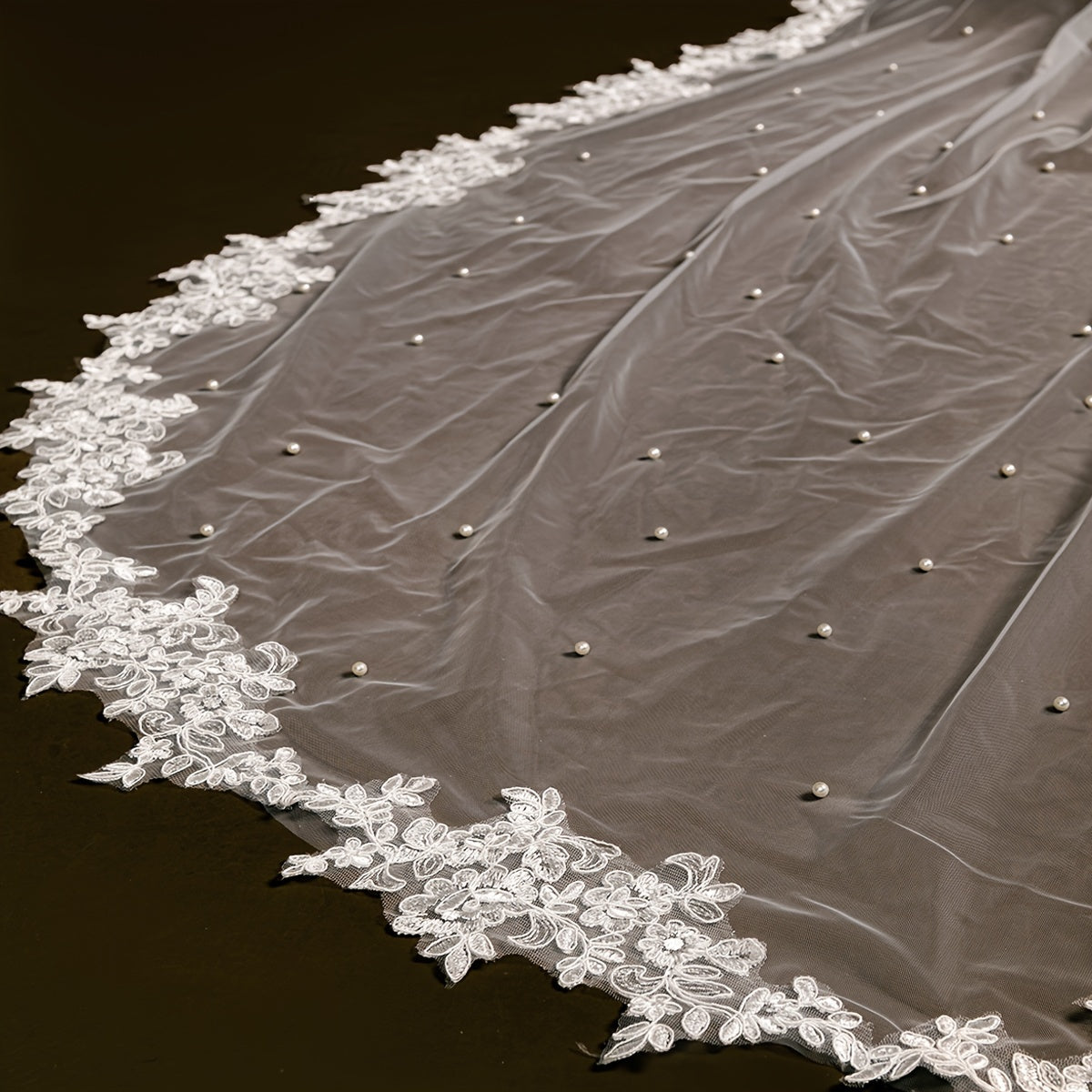 Lace Bridal Shawl Cape with Faux Pearl Decoration for Wedding Brides