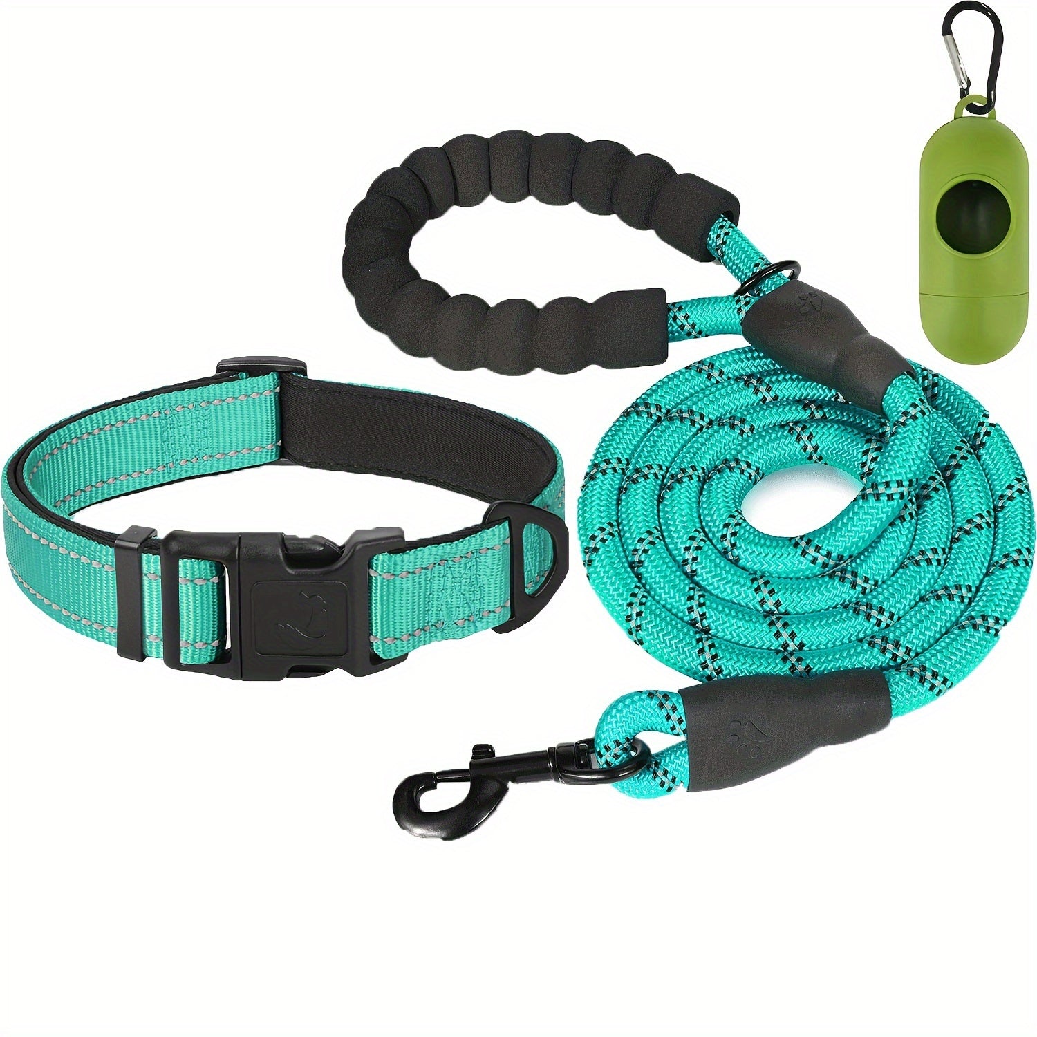 Reflective Dog Leash and Adjustable Nylon Collar Set for All Sizes
