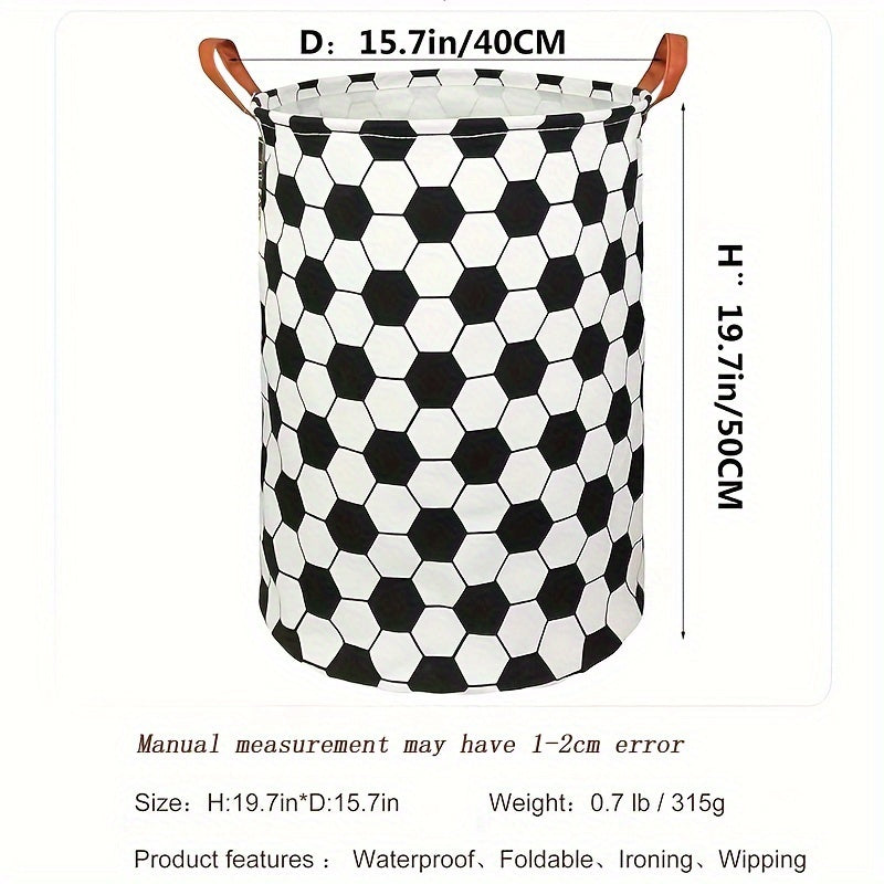 Large Fabric Laundry Hamper Collapsible Waterproof Round with Football Design for Dorms Bedrooms Bathrooms
