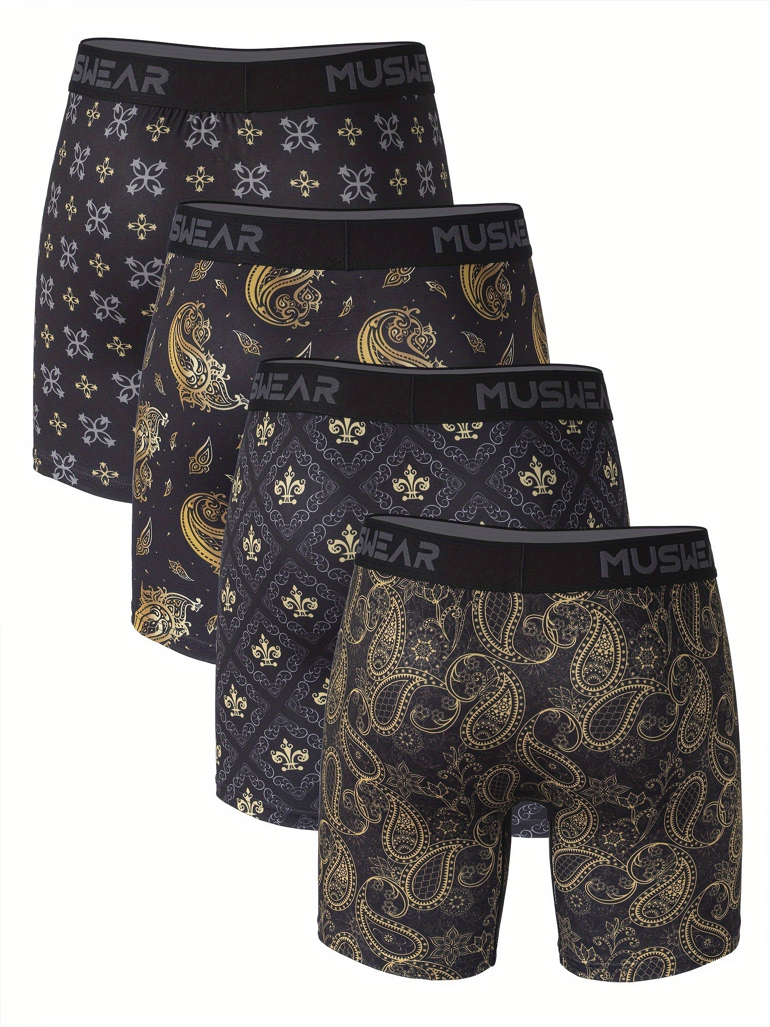 Men's Quick-Dry Boxer Briefs with Baroque Print and Side Openings