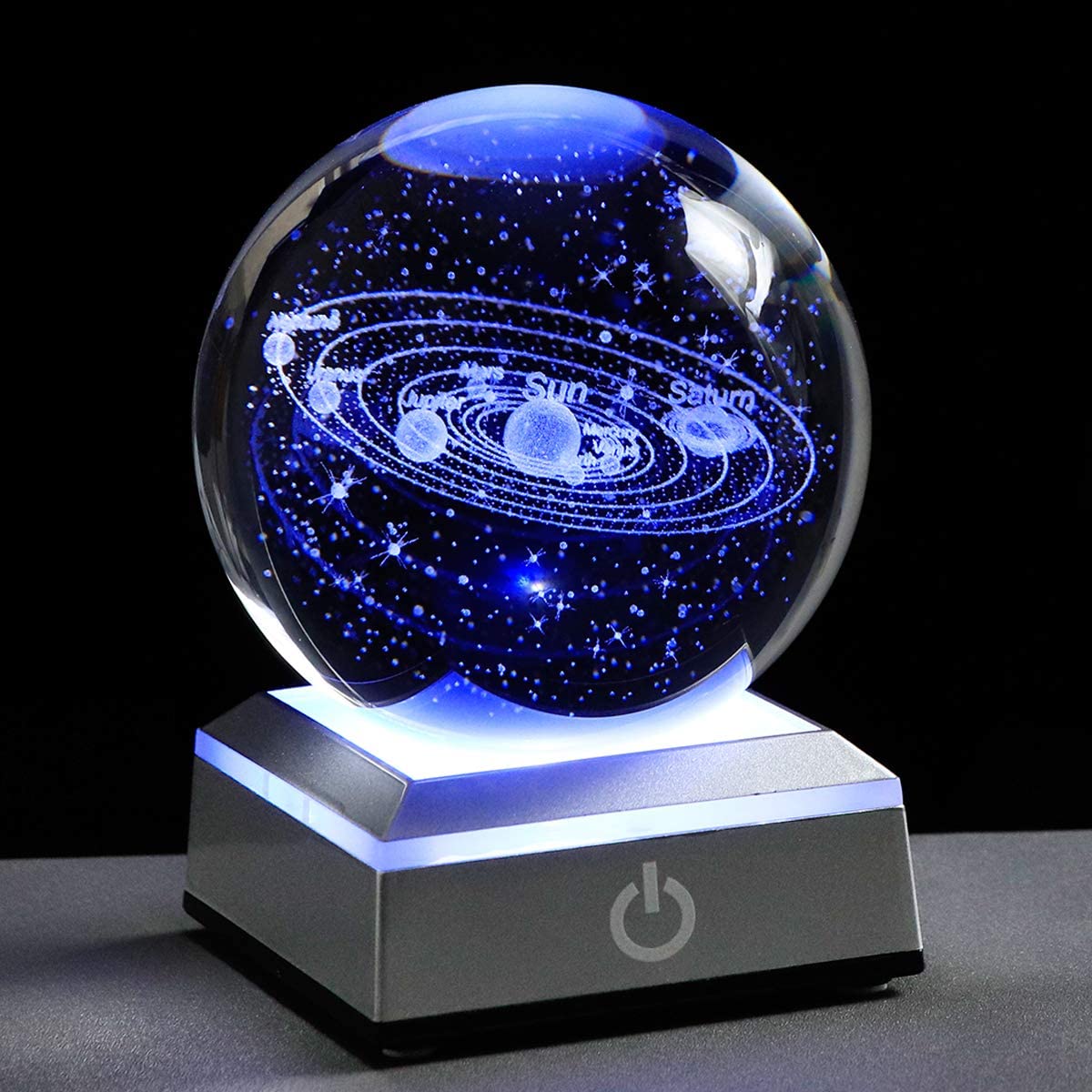 Small 3D Solar System Crystal Ball with LED Base Decorative Home Decor Gift for Astronomy Enthusiasts