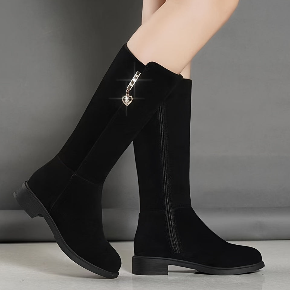 Women's Winter Knee-High Boots Faux Fur Lining Low Heel Rubber Outsole