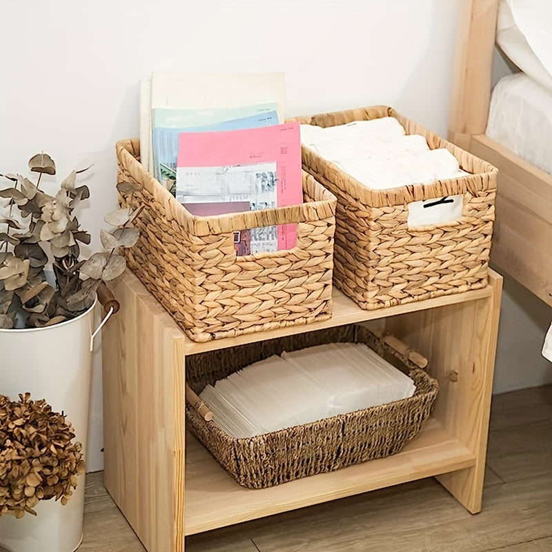 Water Hyacinth Storage Baskets Set of 2 Rectangular Home Organizer with Handles