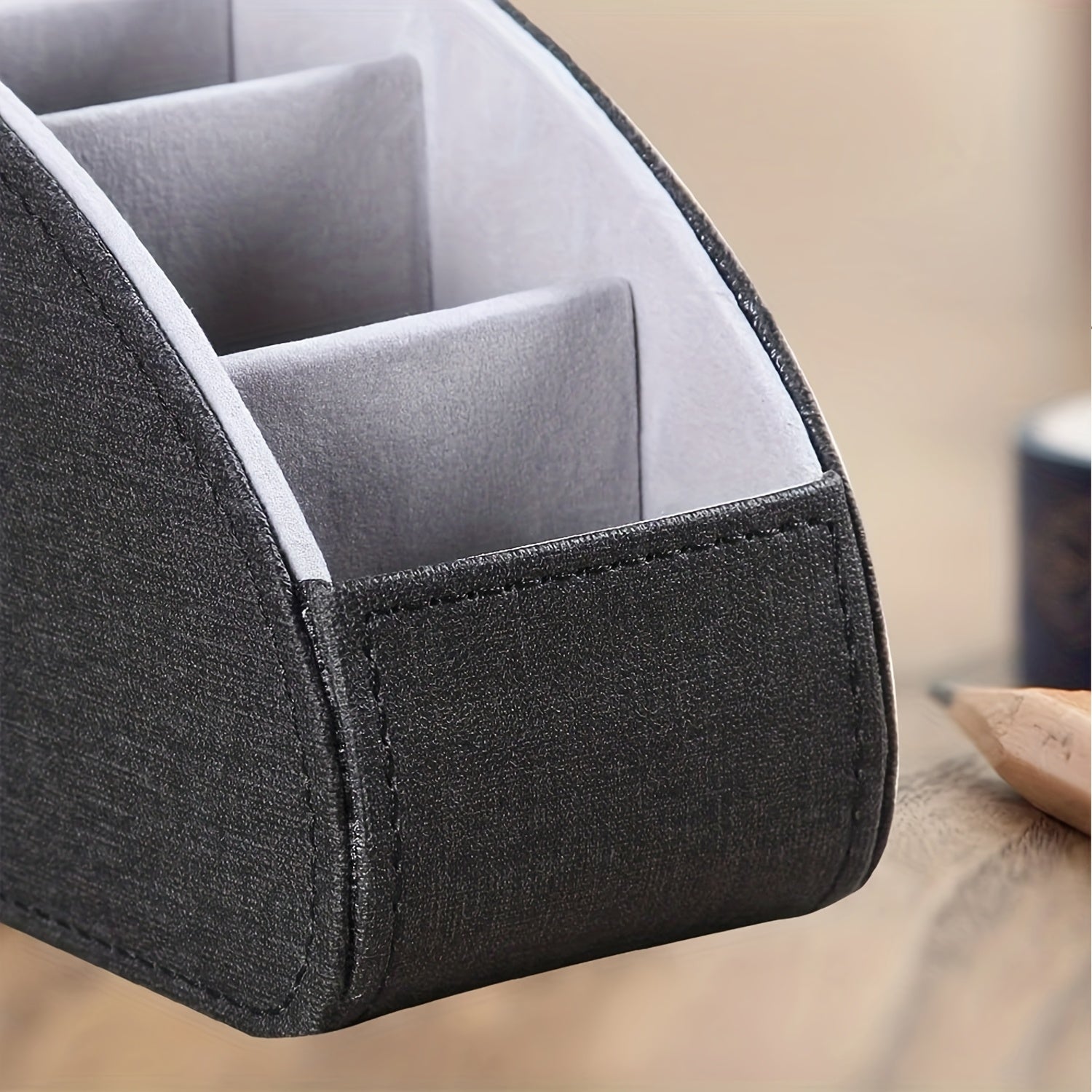 Faux Leather Remote Control Organizer with 5 Compartments for TV Remotes and Controllers