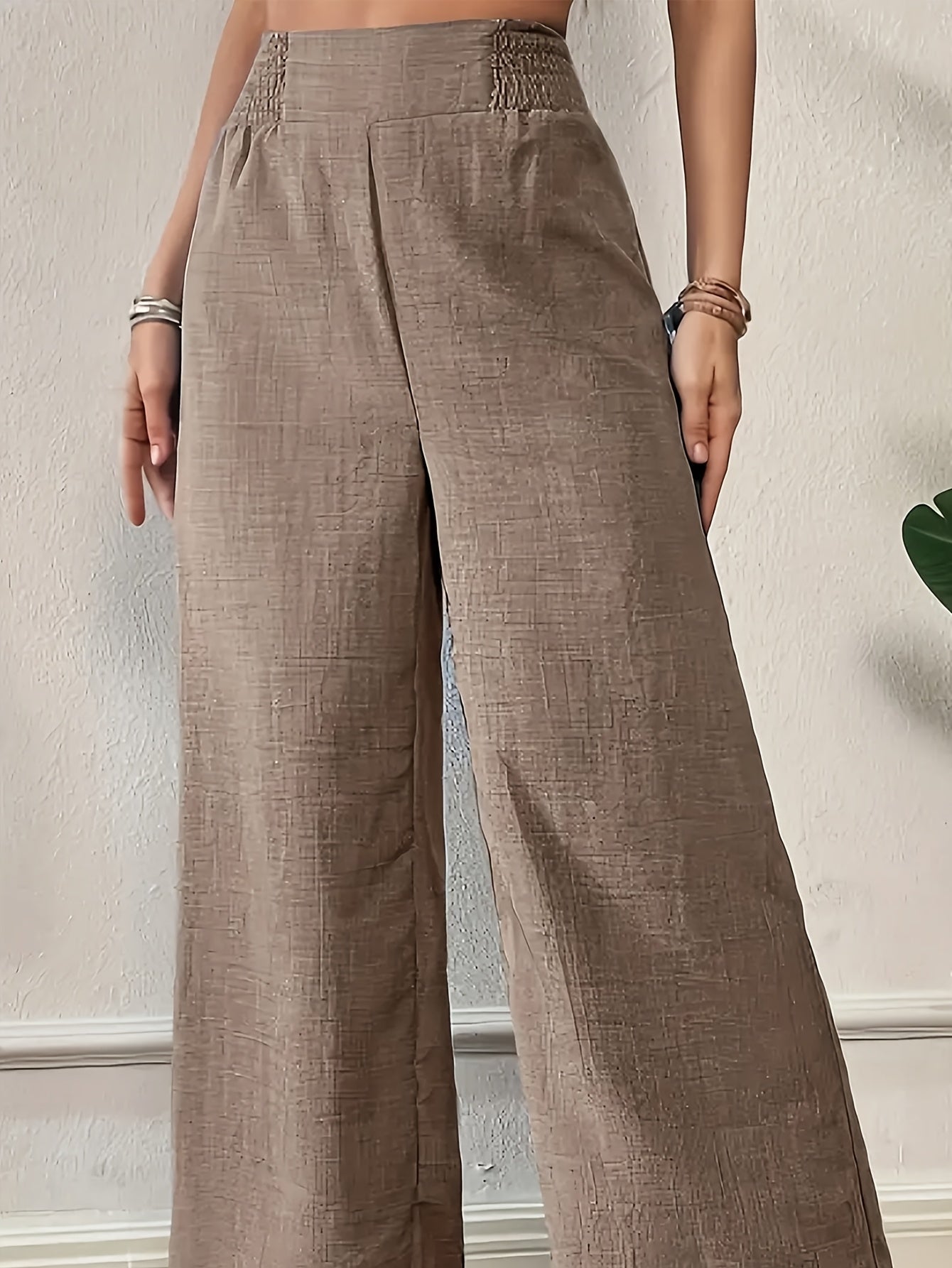 Women's Wide Leg Pants Polyester Solid Color High-Waisted Spring Summer Fall