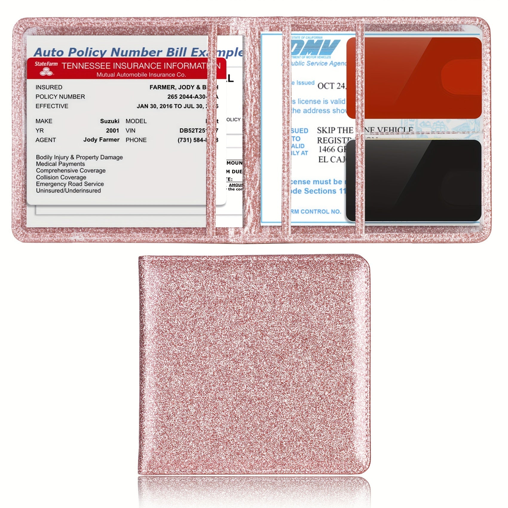 Organizador de guantes de cuero PU para portatarjetas de seguro de coche, billetera para documentos