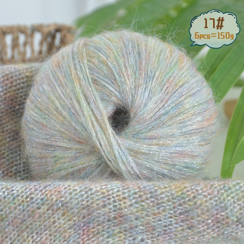 6-to'plam mohir paxta mohair ipi, tikish va makrame uchun, ko'p rangli gradient, 150G