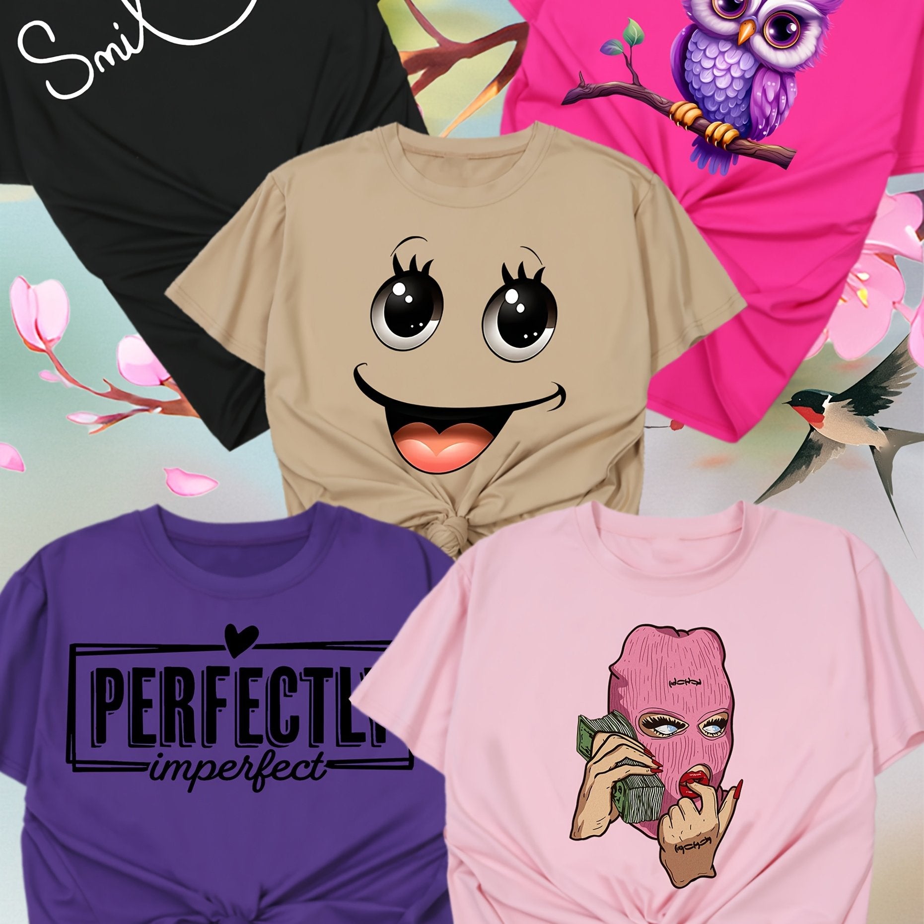 Women's Short Sleeve T-Shirts Set Polyester, Soft, Stretchy, Spring Summer