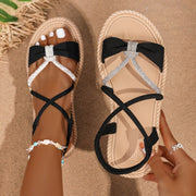 Women's Rhinestone-Embellished Roman Sandals Flat Open-Toe Summer Shoes