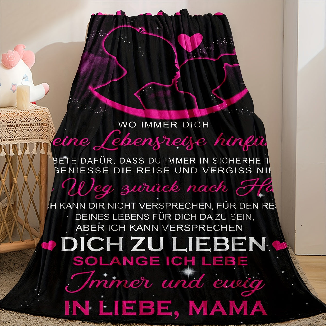 German Letter Flannel Blanket for Daughter with Heartfelt Message Cozy Snuggle Gift