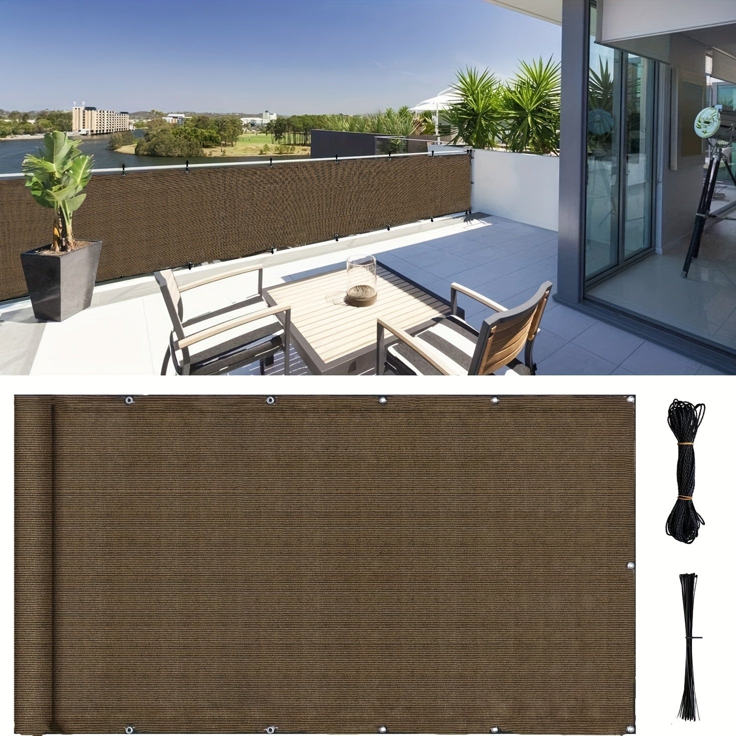 Outdoor Brown Plastic Mesh Privacy Screen for Balcony Shade and Wind Protection