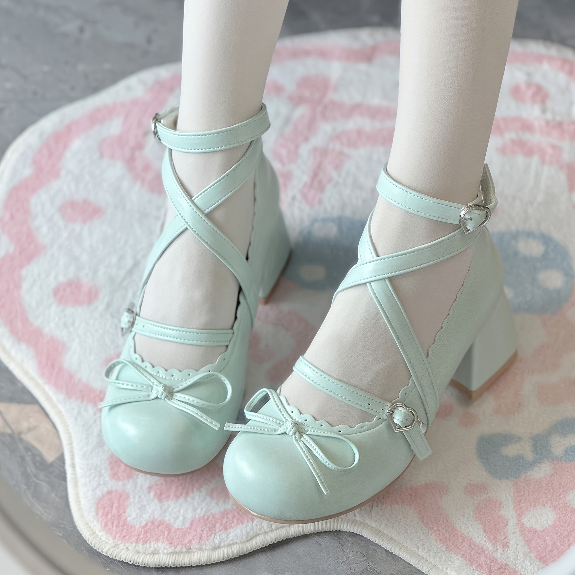 Women's Mary-Jane Ballet Flats with Bow Faux Leather Round Toe