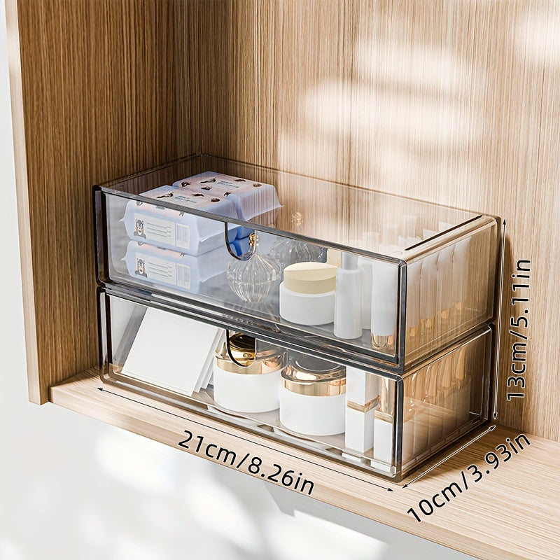 Plastic Cosmetics Storage Box with Drawers Stackable Bathroom and Bedroom Organizer