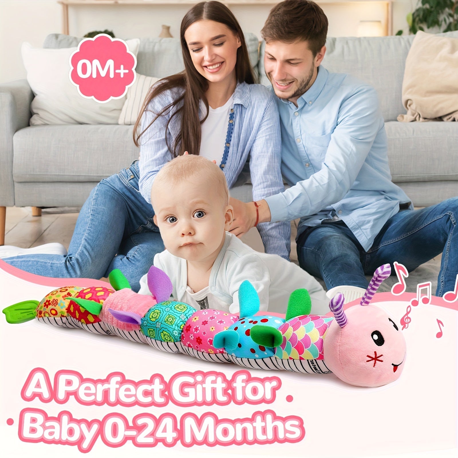 Pink Infant Plush Toy with Melody for Newborns 0-12 Months