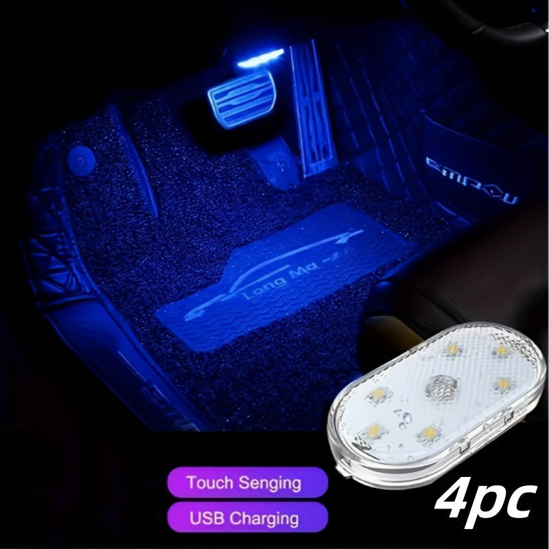 Car Interior Touch Lamp 2/4pcs LED Decorative Light USB Rechargeable