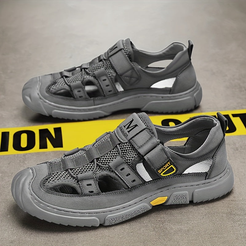 Men's Casual Summer Shoes Rubber Sole Anti-slip Solid Color Outdoor Wading Head Cover