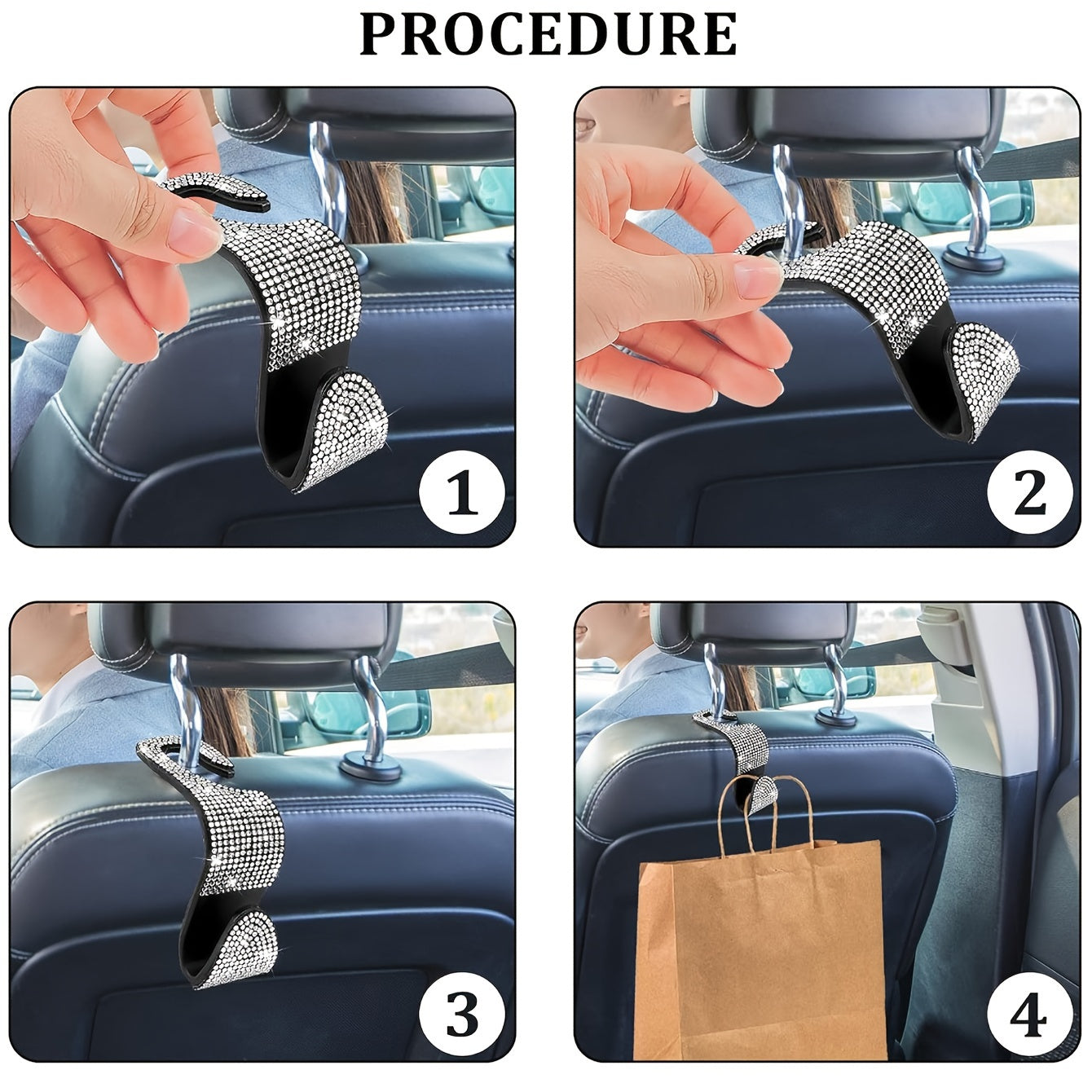 2 Pack Car Seat Headrest Hooks Plastic Durable Organizer Hangers for Bags