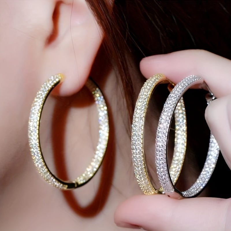 Women's Zirconia Large Hoop Earrings for Weddings Engagements and Parties