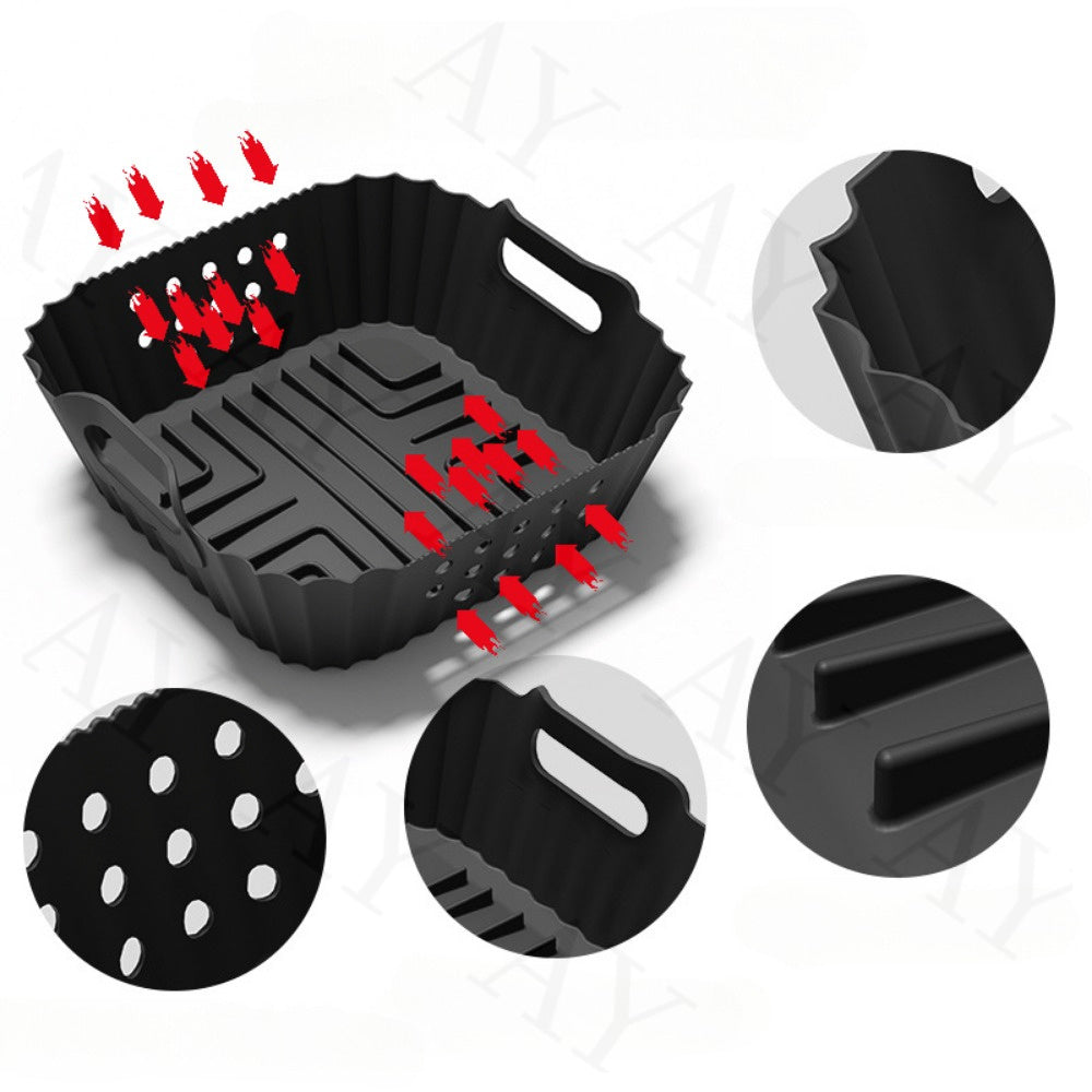 Kvadrat savatlar uchun silikondan tayyorlangan havo fritözining qoplamasi, yopishqoq bo'lmagan, issiqlikka chidamli, idish-tovoq mashinasida tozalash mumkin