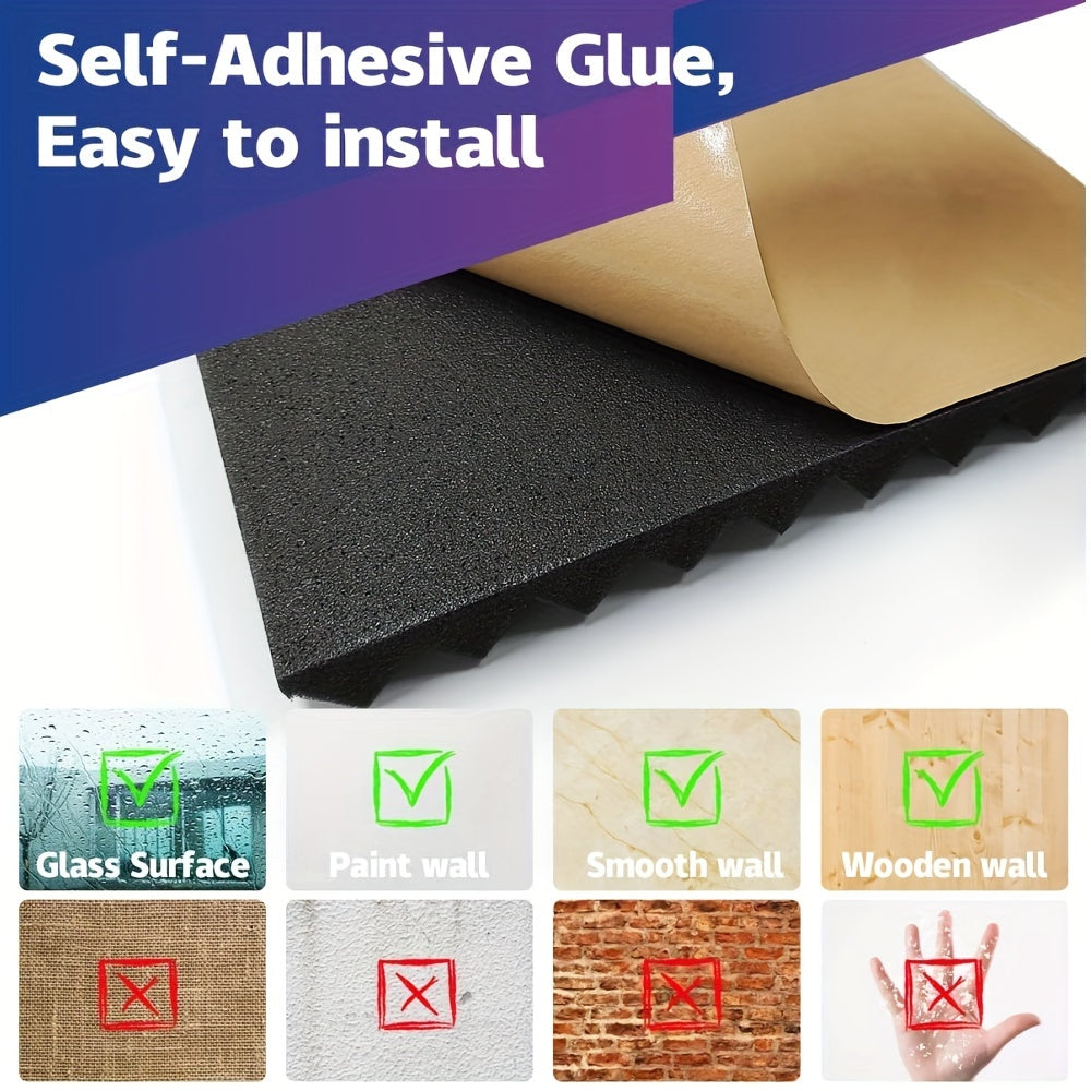 Paquete de 12 paneles de espuma acústica autoadhesivos negros 1x12x12 pulgadas, resistentes al fuego, insonorización para estudio, bar, KTV