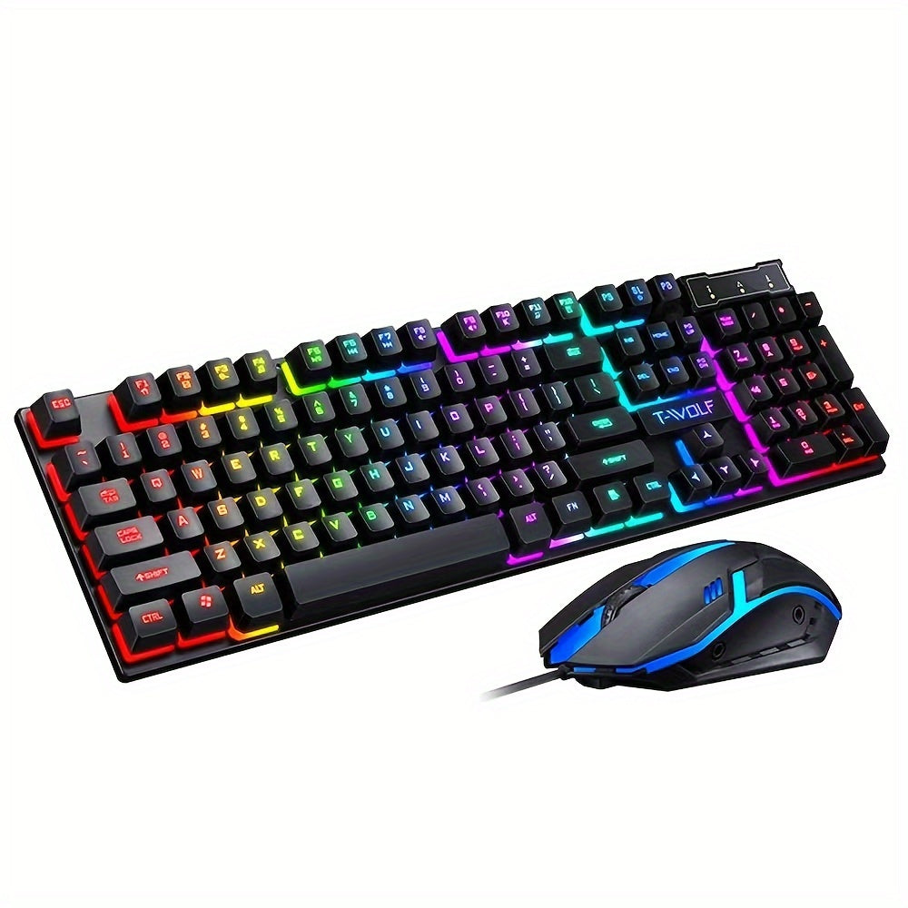 2pcs Wired Gaming Keyboard and Mouse Set with Rainbow Backlit for PC and Consoles